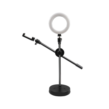 Nadstojan s integrovaným svetlom pre mobilný telefón, stolný stojan na živé vysielanie s nastaviteľným gimbalom, kovovo-plastová konštrukcia, univerzálny dizajn, vhodné na fotografovanie šperkov a jedál