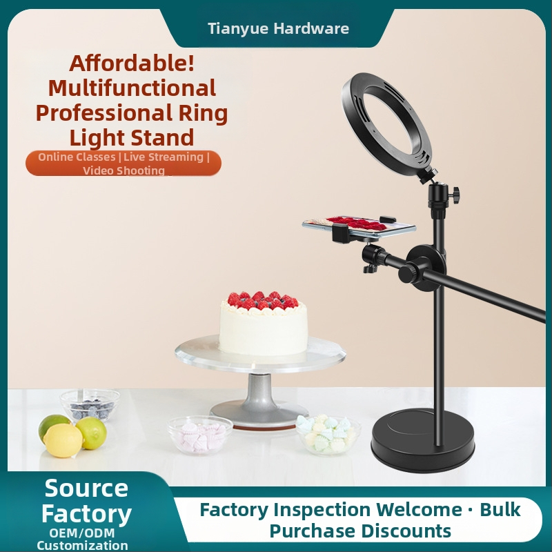 Nadstojan s integrovaným svetlom pre mobilný telefón, stolný stojan na živé vysielanie s nastaviteľným gimbalom, kovovo-plastová konštrukcia, univerzálny dizajn, vhodné na fotografovanie šperkov a jedál