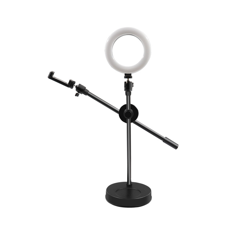 Nadstojan s integrovaným svetlom pre mobilný telefón, stolný stojan na živé vysielanie s nastaviteľným gimbalom, kovovo-plastová konštrukcia, univerzálny dizajn, vhodné na fotografovanie šperkov a jedál