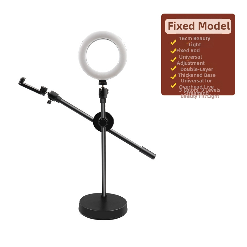 Nadstojan s integrovaným svetlom pre mobilný telefón, stolný stojan na živé vysielanie s nastaviteľným gimbalom, kovovo-plastová konštrukcia, univerzálny dizajn, vhodné na fotografovanie šperkov a jedál