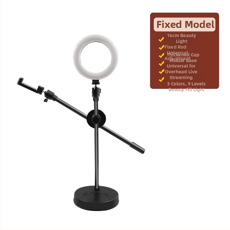 Nadstojan s integrovaným svetlom pre mobilný telefón, stolný stojan na živé vysielanie s nastaviteľným gimbalom, kovovo-plastová konštrukcia, univerzálny dizajn, vhodné na fotografovanie šperkov a jedál