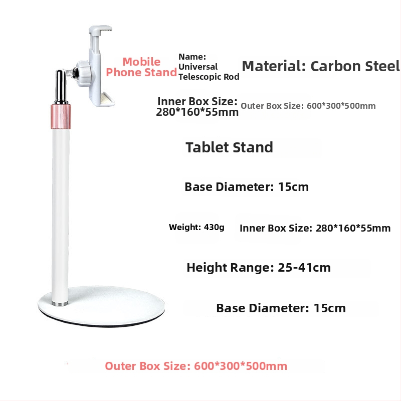 Suport de birou pentru telefon și tabletă, telescopic, metal integral, anti vibrații, pentru transmisiuni în direct și înregistrări video