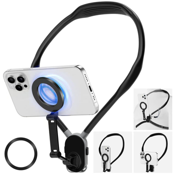 Magnetický držiak na telefón na nosenie na krku pre pohľad z prvej osoby na hrudi, proti otrasom, konštrukcia zo silikónu/ľahkej zliatiny/plastu