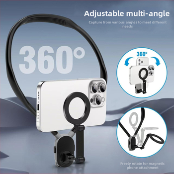 Magnetický držiak na telefón na nosenie na krku pre pohľad z prvej osoby na hrudi, proti otrasom, konštrukcia zo silikónu/ľahkej zliatiny/plastu