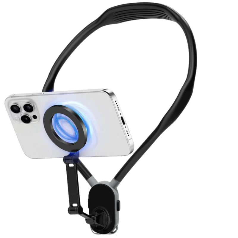 Magnetický držiak na telefón na nosenie na krku pre pohľad z prvej osoby na hrudi, proti otrasom, konštrukcia zo silikónu/ľahkej zliatiny/plastu