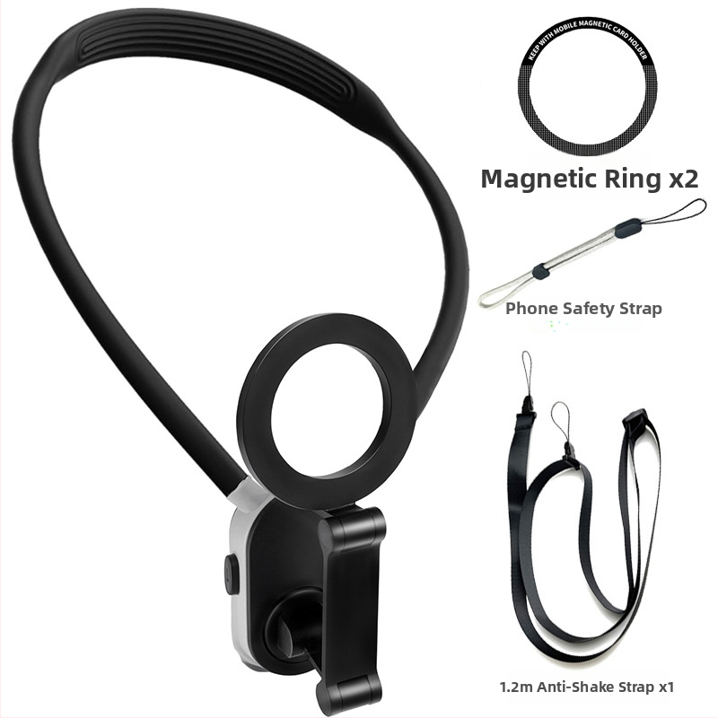 Magnetický držiak na telefón na nosenie na krku pre pohľad z prvej osoby na hrudi, proti otrasom, konštrukcia zo silikónu/ľahkej zliatiny/plastu