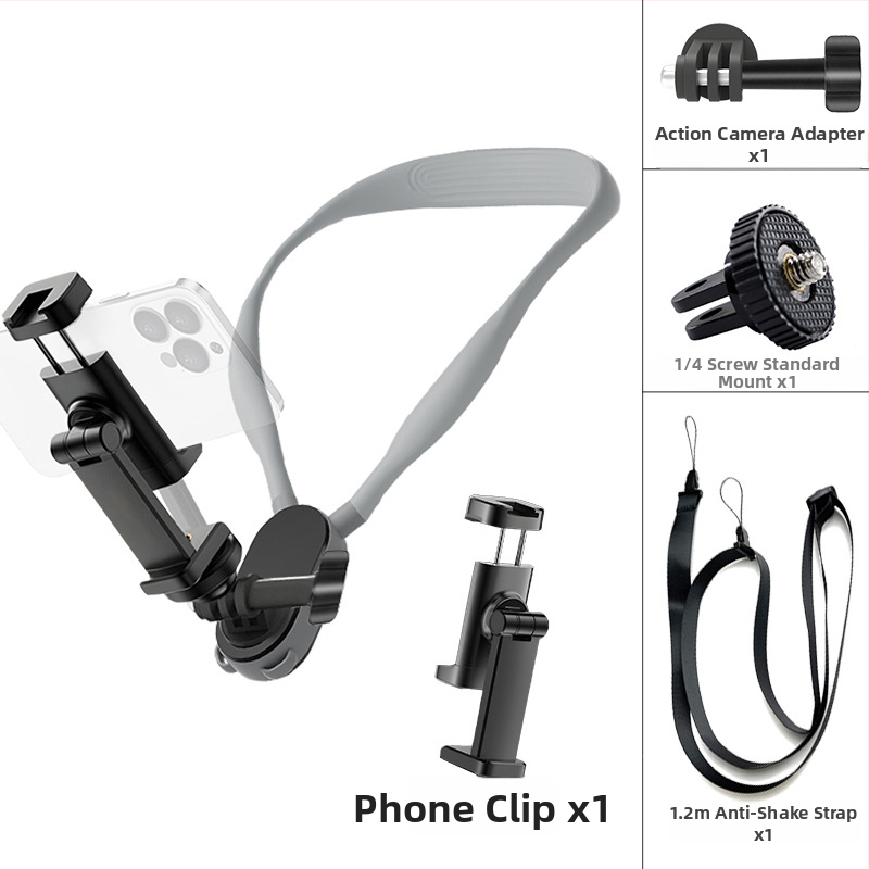 Magnetický držiak na telefón na nosenie na krku pre pohľad z prvej osoby na hrudi, proti otrasom, konštrukcia zo silikónu/ľahkej zliatiny/plastu