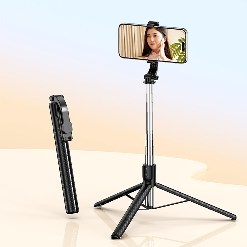 Integrēts Bluetooth selfie sticks mobilajam telefonam — pārnēsājams, stabils statīvs ar tālvadības pulti, apgaismojums un IBIS saderība (ABS + nerūsējošais tērauds)