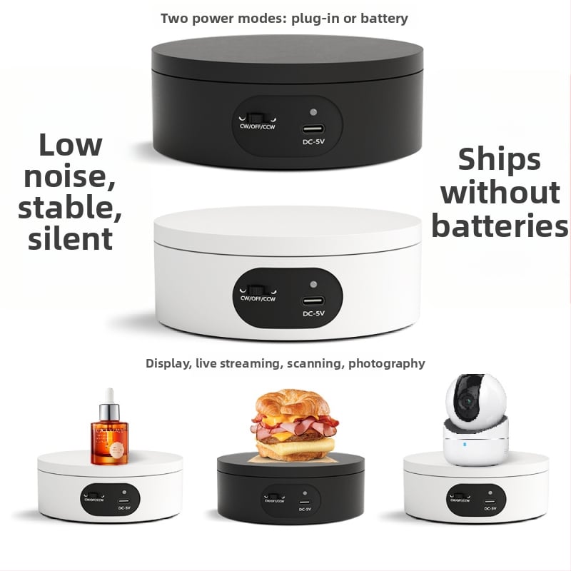 Turntable king elektrinis besisukantis fotografinis staliukas ND120 – plastmasinis korpusas, apkrova 2–5 kg, tinkamas vaizdo įrašams ir ekspozicijoms