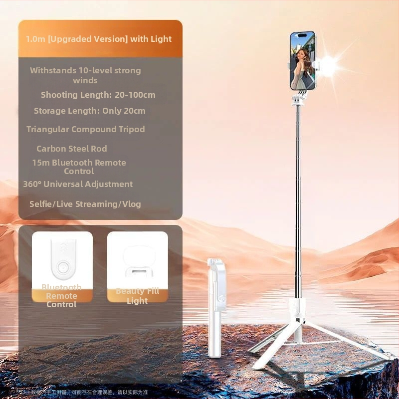 Bluetooth Selfie Stik ar Triju Kāju Stativu, ar Gaismu un Tālvadību, Pārnēsājams Universālais Telefona Turētājs, Nerūsējošais Tērauds, IBIS Atbalsts