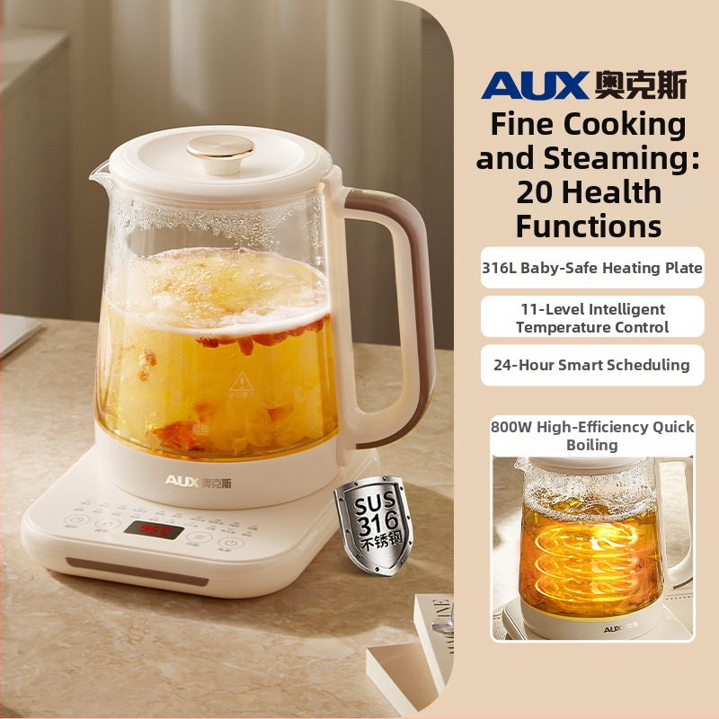 Veselības tējas kanna, stikla elektriskais tējas kanna ar skārienjūtīgu vadību, 1,5–2 L, 800 W, izolēts stikla korpuss