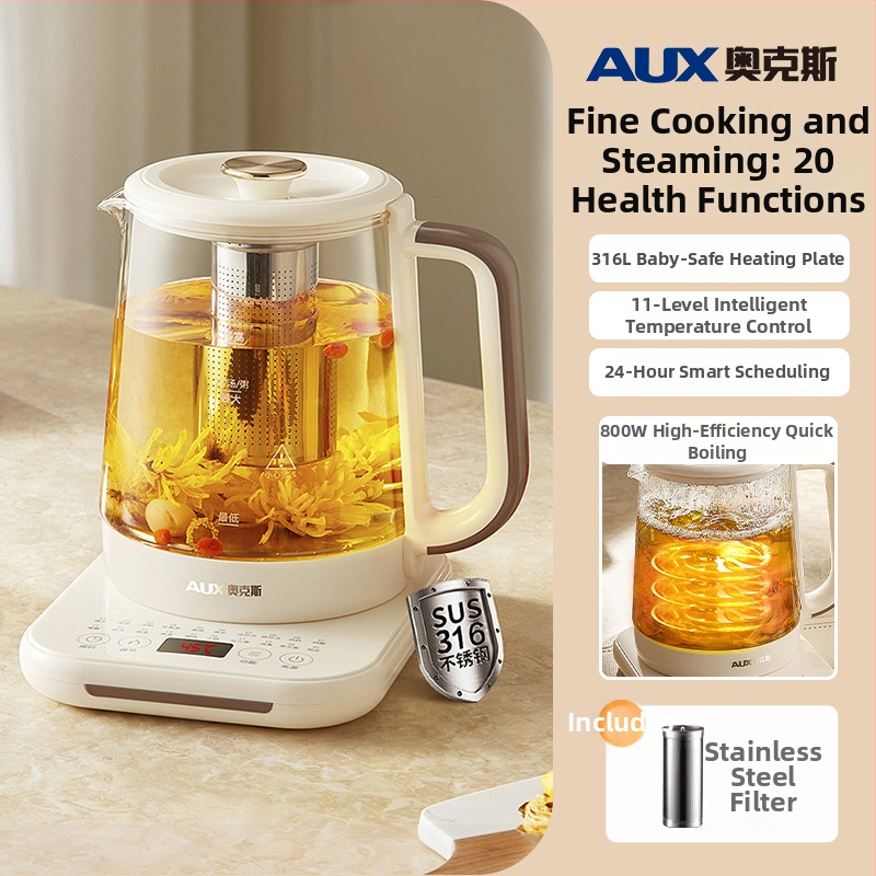 Veselības tējas kanna, stikla elektriskais tējas kanna ar skārienjūtīgu vadību, 1,5–2 L, 800 W, izolēts stikla korpuss