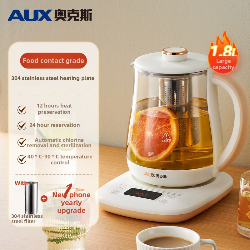 Veselības tējas kanna, stikla elektriskais tējas kanna ar skārienjūtīgu vadību, 1,5–2 L, 800 W, izolēts stikla korpuss