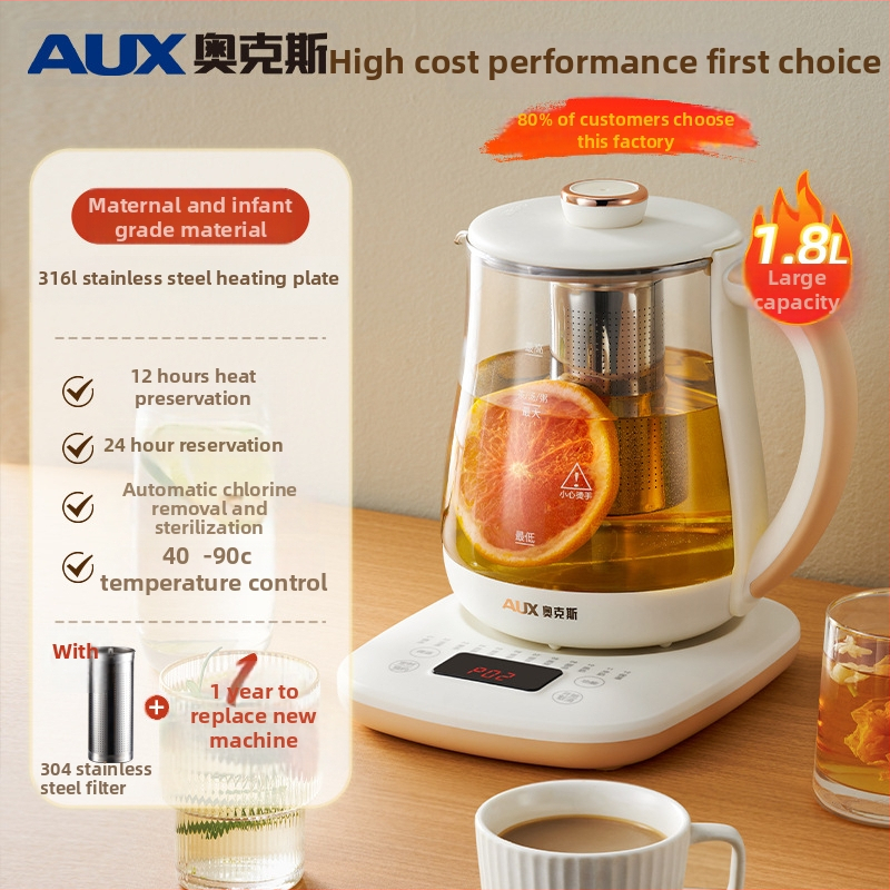 Veselības tējas kanna, stikla elektriskais tējas kanna ar skārienjūtīgu vadību, 1,5–2 L, 800 W, izolēts stikla korpuss