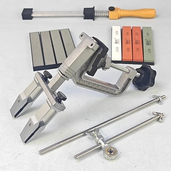 Kézi, rögzített szögű késélező háztartási használatra — korundból készült, polírozás, finom és durva csiszolás, csúszásmentes alap