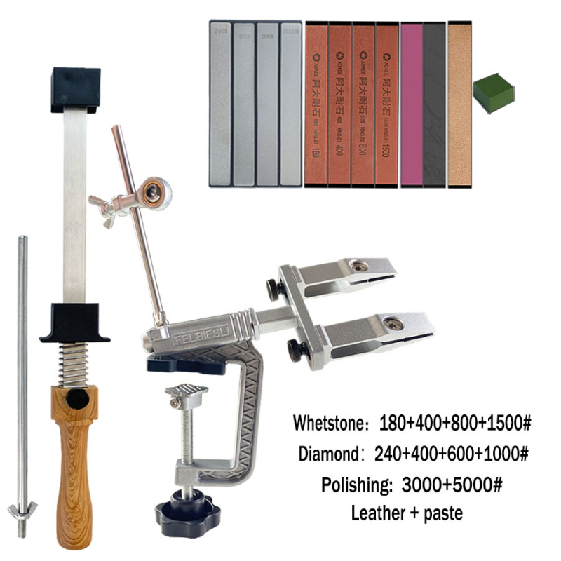 Kézi, rögzített szögű késélező háztartási használatra — korundból készült, polírozás, finom és durva csiszolás, csúszásmentes alap