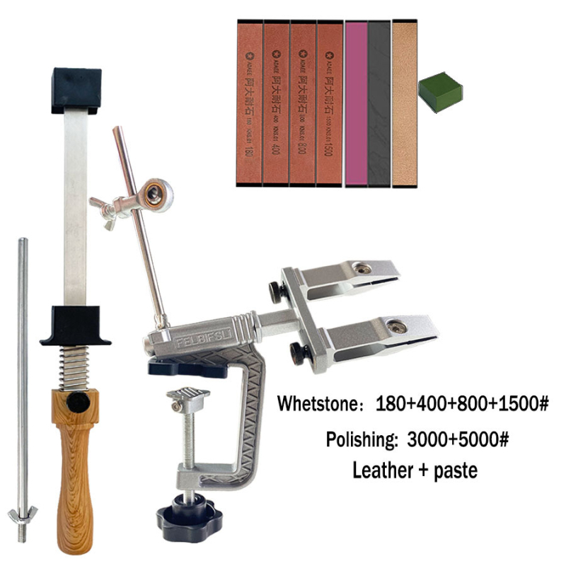 Kézi, rögzített szögű késélező háztartási használatra — korundból készült, polírozás, finom és durva csiszolás, csúszásmentes alap