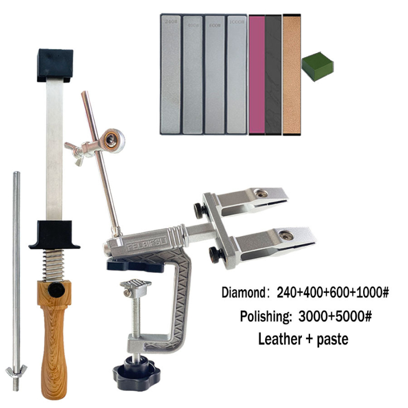 Kézi, rögzített szögű késélező háztartási használatra — korundból készült, polírozás, finom és durva csiszolás, csúszásmentes alap