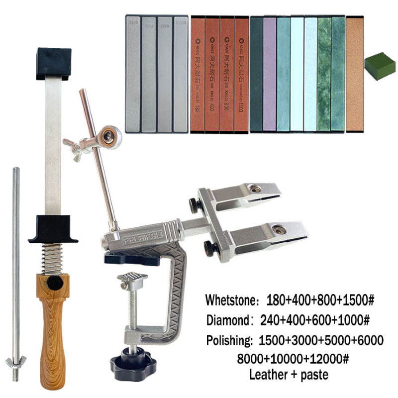 Kézi, rögzített szögű késélező háztartási használatra — korundból készült, polírozás, finom és durva csiszolás, csúszásmentes alap