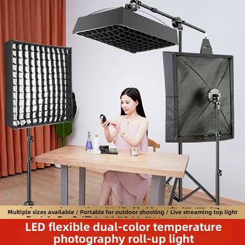 Prenosné LED svetlo na fotografovanie pre živé prenosy, dvojfarebná teplota 2700–6500K, 70–100W, E27 držiak, 22V, nezávislý zdroj napájania, nastaviteľná jas