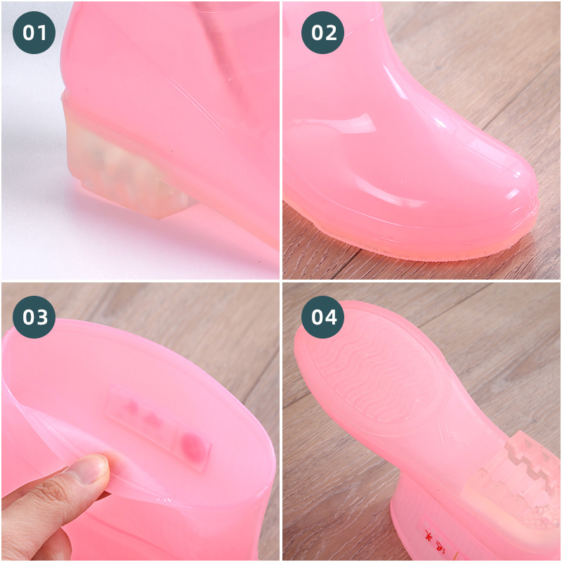 Moteriški lietaus batai su PVC viršutine, žemas kulnas (1–3 cm), žemas vamzdinės dalies aukštis, keturi sezonai