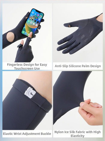 Ръкави за открито с UV защита, длан против подхлъзване, едночастен дизайн, пълни пръсти, нейлонов плат