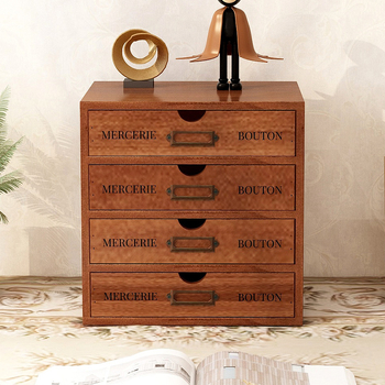 Fa asztali tároló rendező, négy szintes, emelt dizájn, mozgatható, porálló kozmetikai tárolásra