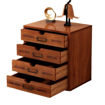 Fa asztali tároló rendező, négy szintes, emelt dizájn, mozgatható, porálló kozmetikai tárolásra