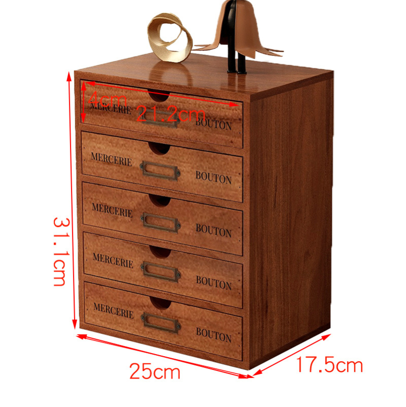 Fa asztali tároló rendező, négy szintes, emelt dizájn, mozgatható, porálló kozmetikai tárolásra