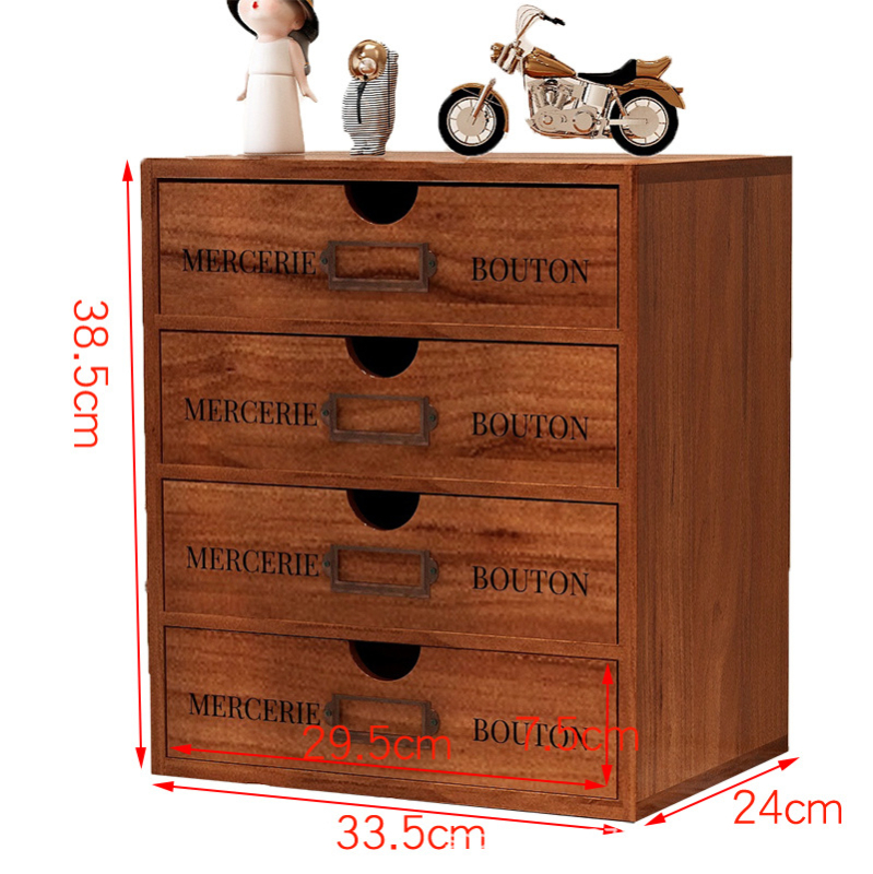 Fa asztali tároló rendező, négy szintes, emelt dizájn, mozgatható, porálló kozmetikai tárolásra