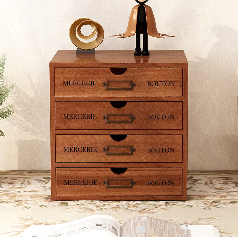 Fa asztali tároló rendező, négy szintes, emelt dizájn, mozgatható, porálló kozmetikai tárolásra