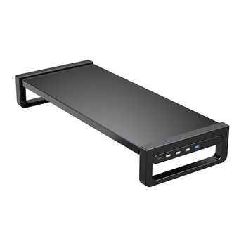 Monitora augstuma statīvs ar plaukta uzglabāšanas vietu darbam ar klēpjdatoru un LCD monitoru, sērija T/B, materiāls: dzelzs/tempered stikls, svars 1.5 kg