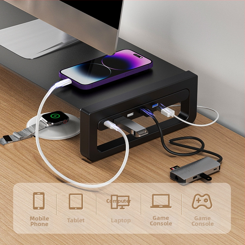 Monitora augstuma statīvs ar plaukta uzglabāšanas vietu darbam ar klēpjdatoru un LCD monitoru, sērija T/B, materiāls: dzelzs/tempered stikls, svars 1.5 kg