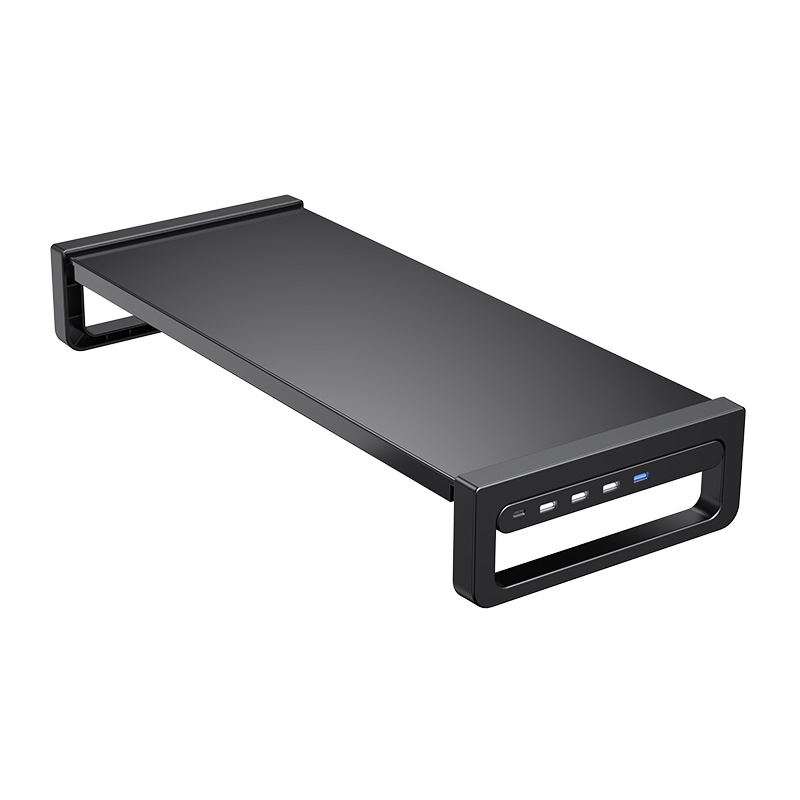 Monitora augstuma statīvs ar plaukta uzglabāšanas vietu darbam ar klēpjdatoru un LCD monitoru, sērija T/B, materiāls: dzelzs/tempered stikls, svars 1.5 kg