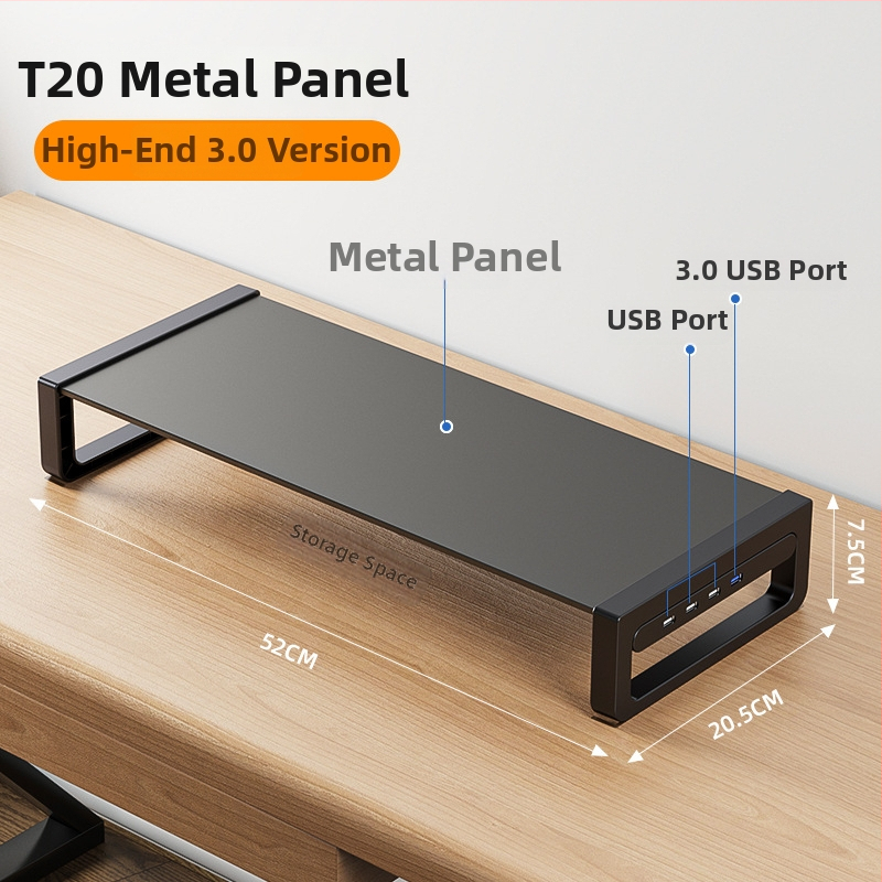 Monitora augstuma statīvs ar plaukta uzglabāšanas vietu darbam ar klēpjdatoru un LCD monitoru, sērija T/B, materiāls: dzelzs/tempered stikls, svars 1.5 kg
