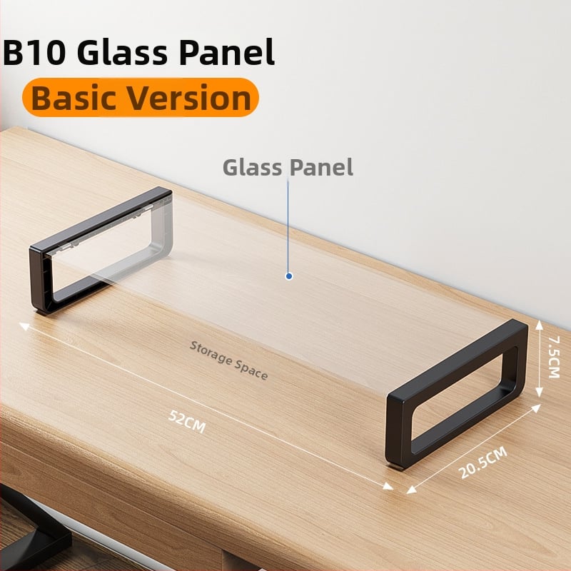 Monitora augstuma statīvs ar plaukta uzglabāšanas vietu darbam ar klēpjdatoru un LCD monitoru, sērija T/B, materiāls: dzelzs/tempered stikls, svars 1.5 kg