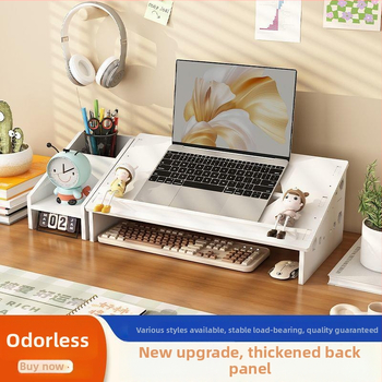 Datora klēpjdatora dzesēšanas statīvs ar regulējamu galda augstumu, kakla atbalstu un uzglabāšanas plauktu