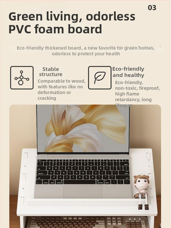 Datora klēpjdatora dzesēšanas statīvs ar regulējamu galda augstumu, kakla atbalstu un uzglabāšanas plauktu