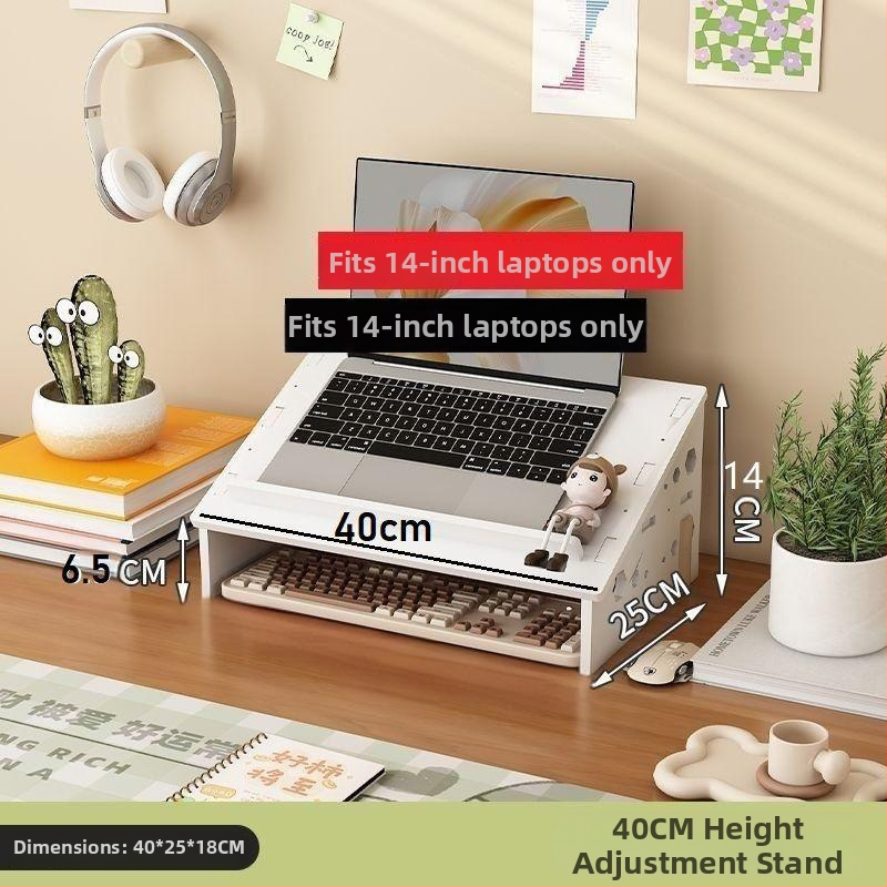 Datora klēpjdatora dzesēšanas statīvs ar regulējamu galda augstumu, kakla atbalstu un uzglabāšanas plauktu