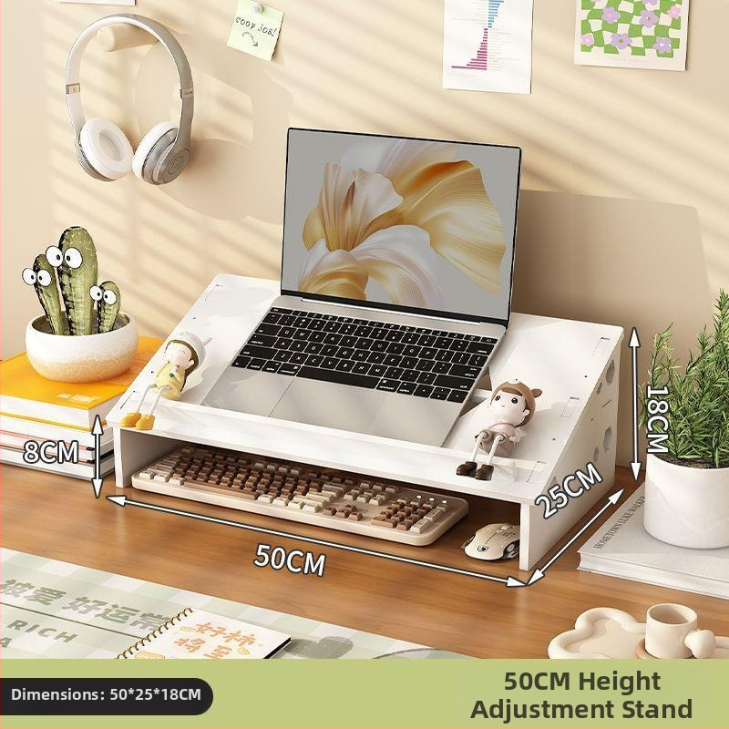 Datora klēpjdatora dzesēšanas statīvs ar regulējamu galda augstumu, kakla atbalstu un uzglabāšanas plauktu