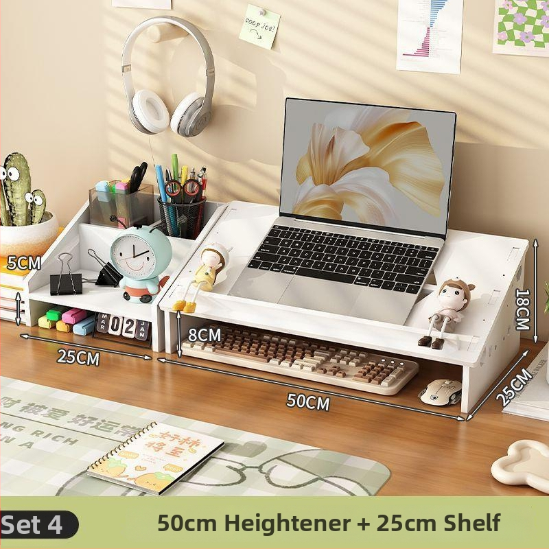 Datora klēpjdatora dzesēšanas statīvs ar regulējamu galda augstumu, kakla atbalstu un uzglabāšanas plauktu