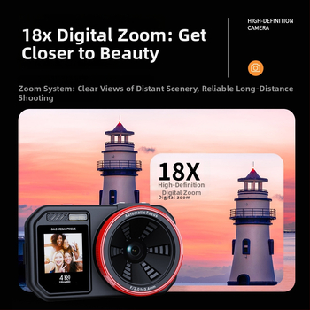 Skaitmeninis fotoaparatas su CMOSS 64MP jutikliu, 18x optinis priartinimas, 4K vaizdo įrašas, dviejų ekranų selfi dizainas