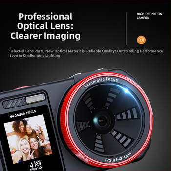 Skaitmeninis fotoaparatas su CMOSS 64MP jutikliu, 18x optinis priartinimas, 4K vaizdo įrašas, dviejų ekranų selfi dizainas