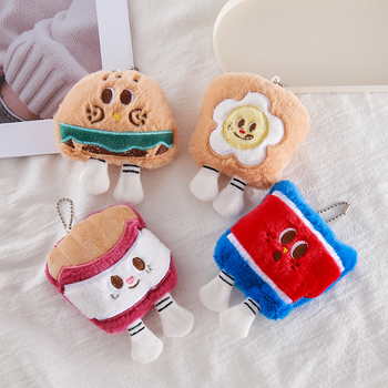 Puha plüss érmetárca anime karikatúra mintával, étel témájú medállal, bélés: vászon