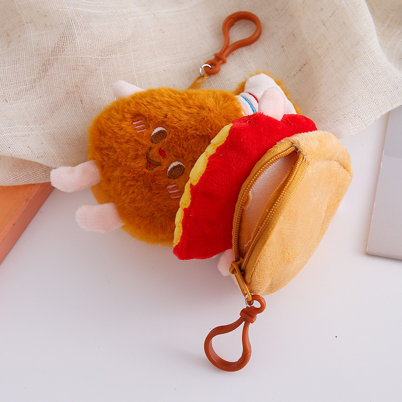 Puha plüss érmetárca anime karikatúra mintával, étel témájú medállal, bélés: vászon