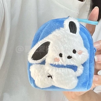 Plyšová peňaženka na mince s anime vzorom šteniatka, unisex, podšívka polyester, hmotnosť 26,5 g