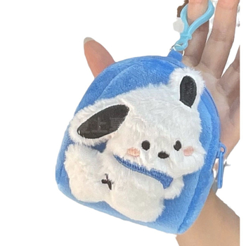 Plyšová peňaženka na mince s anime vzorom šteniatka, unisex, podšívka polyester, hmotnosť 26,5 g