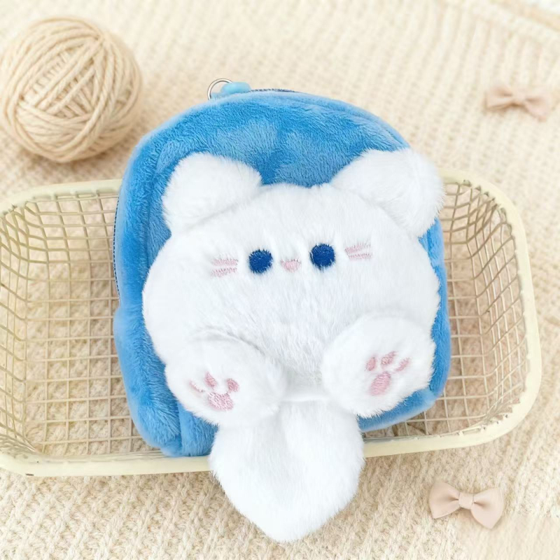 Plyšová peňaženka na mince s anime vzorom šteniatka, unisex, podšívka polyester, hmotnosť 26,5 g