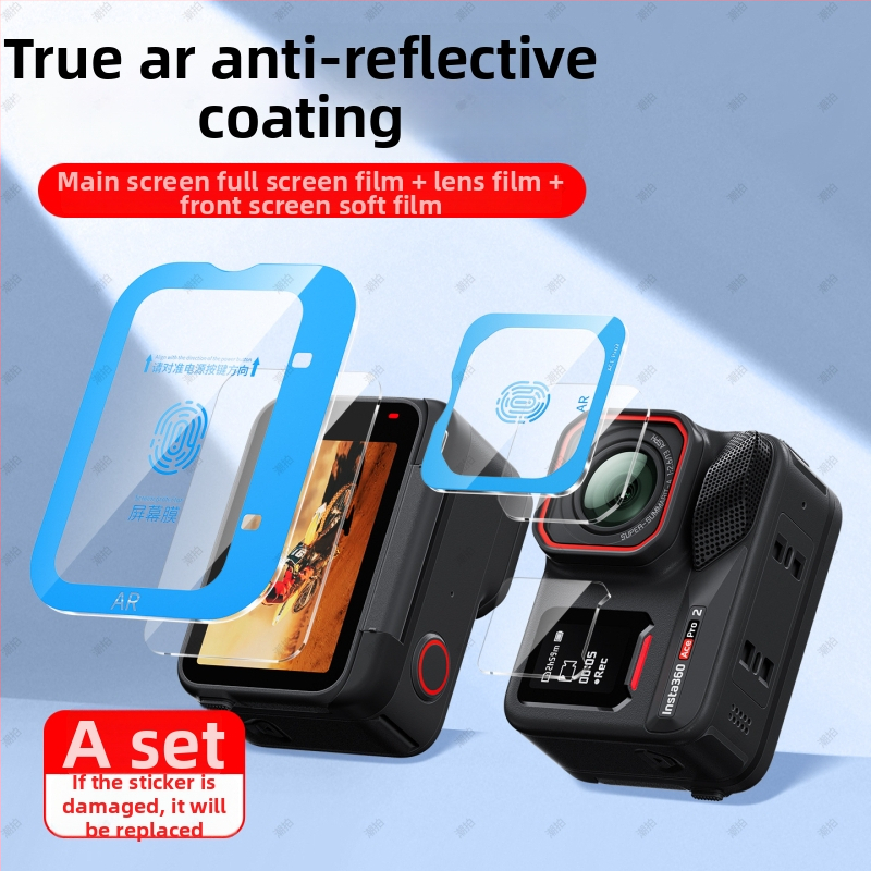 Insta360 AcePro2 ekranų ir objektyvo apsauga — kietas stiklas, AR antiatspindėjimo danga