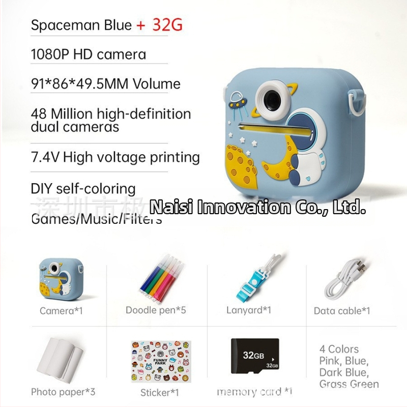 Laste trükikamera – mudel P9, 48MP, 2,4'' LCD, TF-kaart, ABS+silika geeliga keha, aku kestvus 1–2 tundi